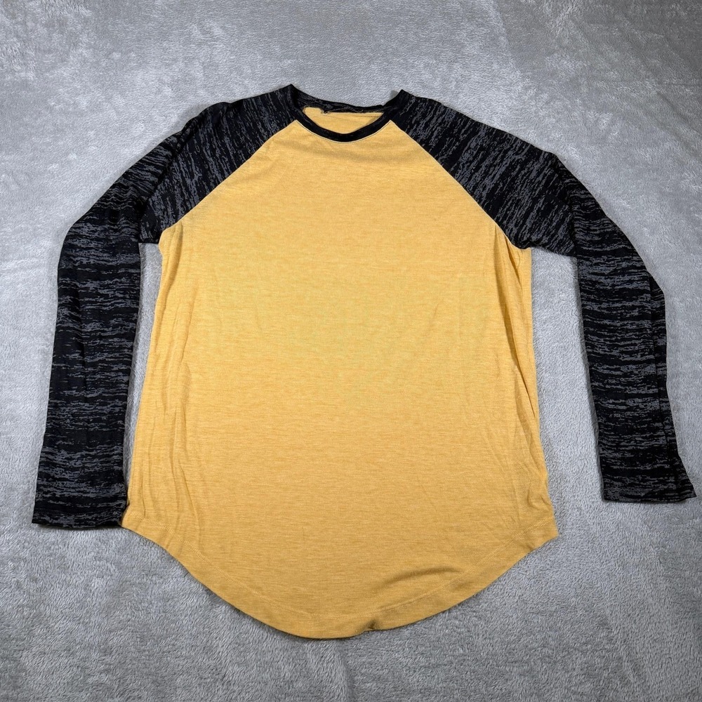 Andy South Shirt Mens‎ Medium Yellow Black Raglan Long Sleeve Lightweight Summer